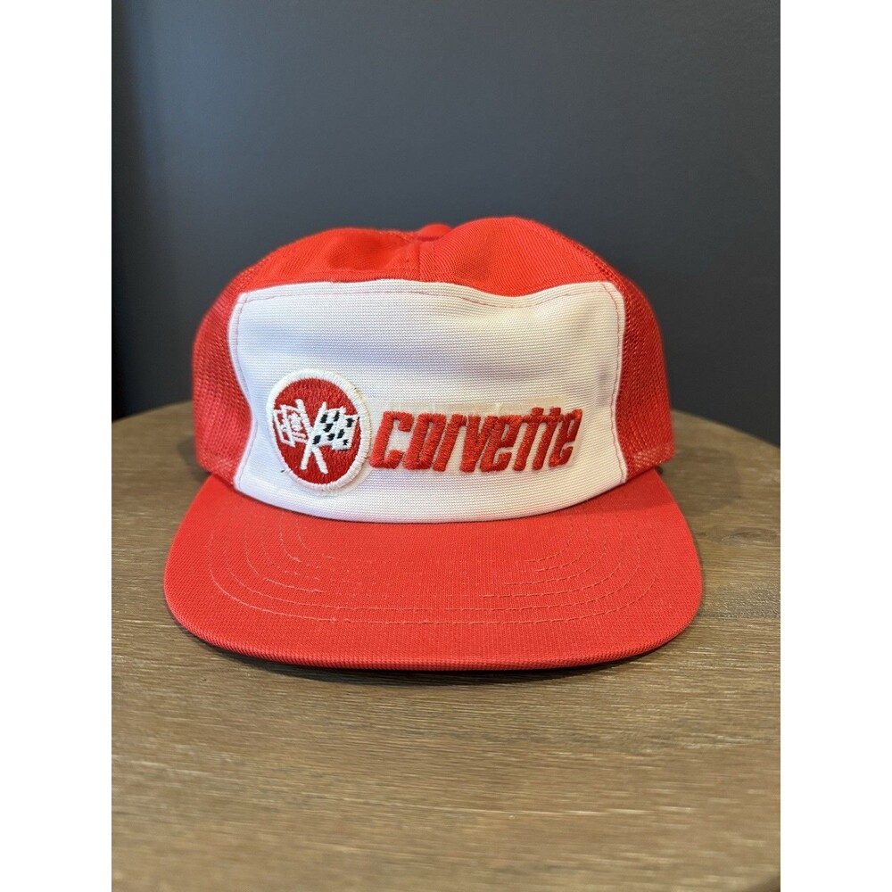 Vintage Red Corvette Trucker Snapback Hat Patch Logo Embroidered Adjustable